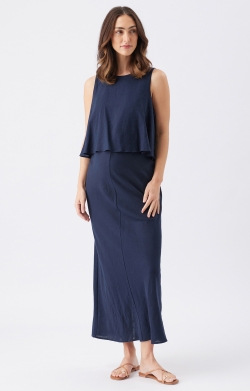 Lena Linen Nursing Dress (Navy)