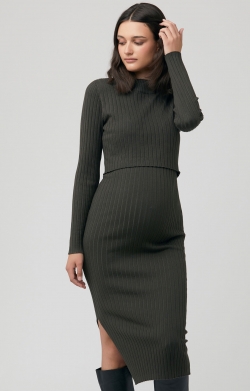 Nella Rib Nursing Knit Dress (Ivy)