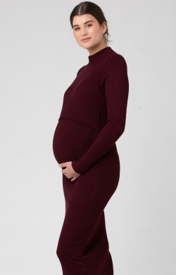 Nella Rib Nursing Knit Dress (Maroon)