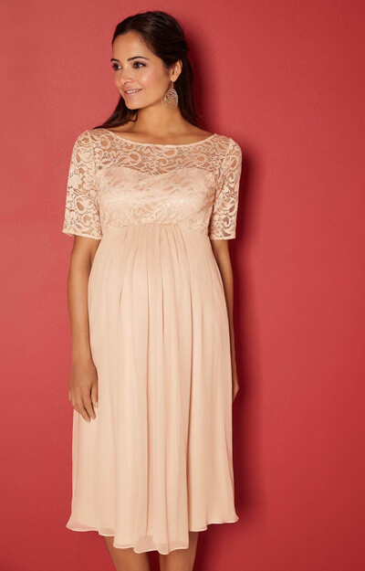 Alaska Maternity Silk Dress in Peach Blush by Tiffany Rose