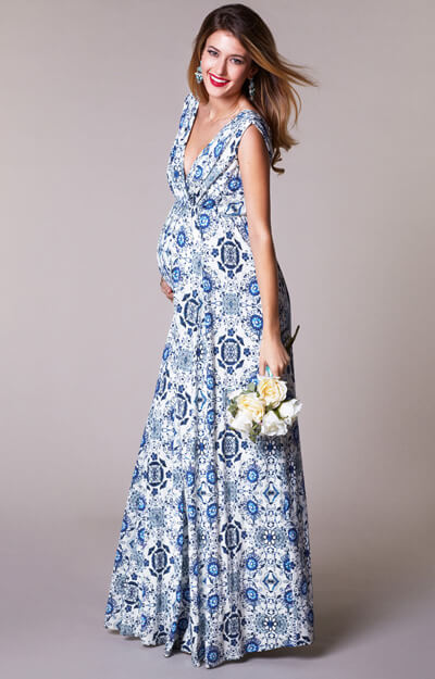 Robe de Grossesse Anastasia Longue Bleu Porcelaine by Tiffany Rose