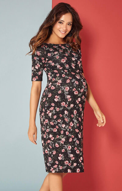 Anna Maternity Floral Shift Dress Short Ruby Bloom - Maternity Wedding ...