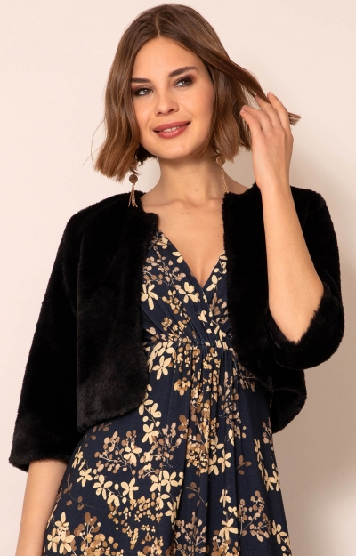 Jaclyn Faux Fur Bolero (Black) by Tiffany Rose