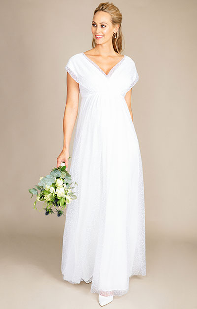 Athena Gown Polka Dot White by Tiffany Rose