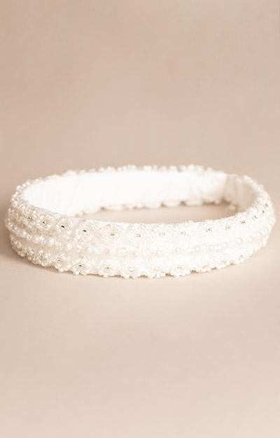 Pearl Beaded Pannband Elfenben Kräm by Tiffany Rose