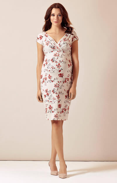 Robe de Grossesse Bardot Fleurs de Cerisier Rouges by Tiffany Rose