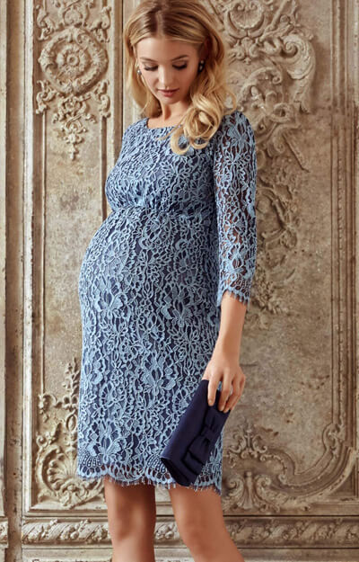 Clemence Lace Maternity Dress Steel Blue - Maternity Wedding Dresses ...