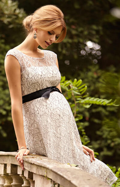 Spitzen Umstands- und Stillbrautkleid mit Schärpe lang