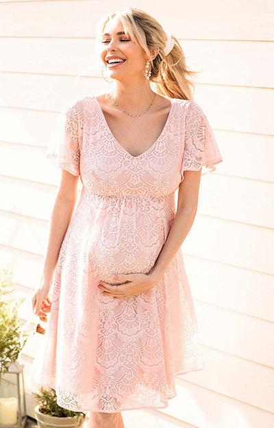 Edith Kimono Maternity Dress in Seashell Pink by Tiffany Rose
