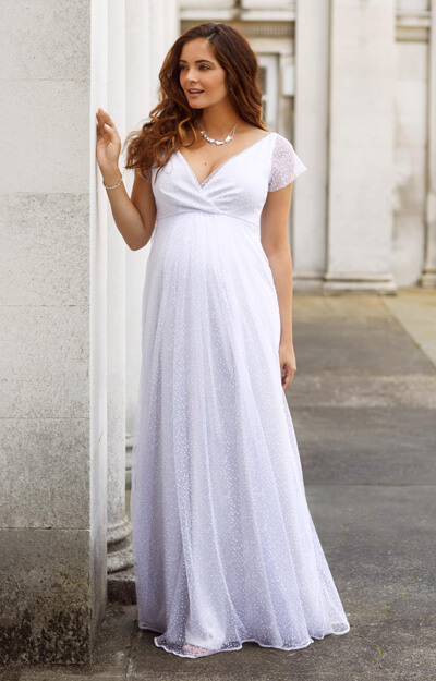 Elodie Maternity Wedding Gown Long Silver Snow by Tiffany Rose