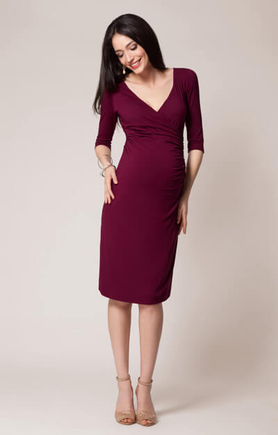 A-line Bateau Neck Lace Top Long Maternity Dresses Mulberry