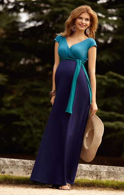 Jewel Block Maternity Maxi Dress Biscay Blue by Tiffany Rose