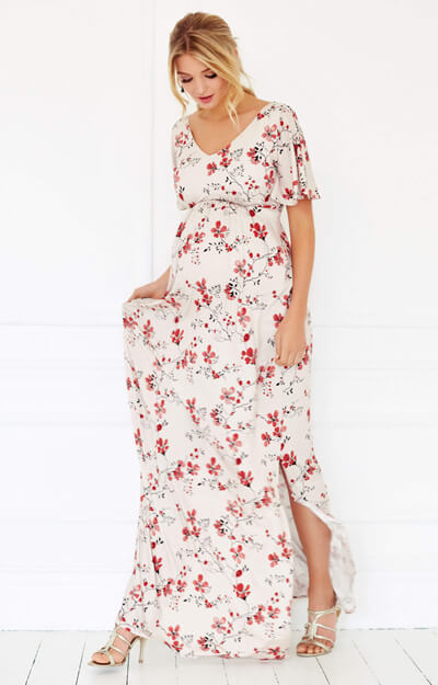 Robe de Grossesse Maxi Kimono Fleurs de Cerisier Rouges by Tiffany Rose
