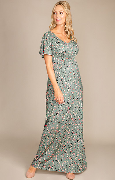 Kimono Maternity Maxi Dress Ditsy Floral Olive by Tiffany Rose
