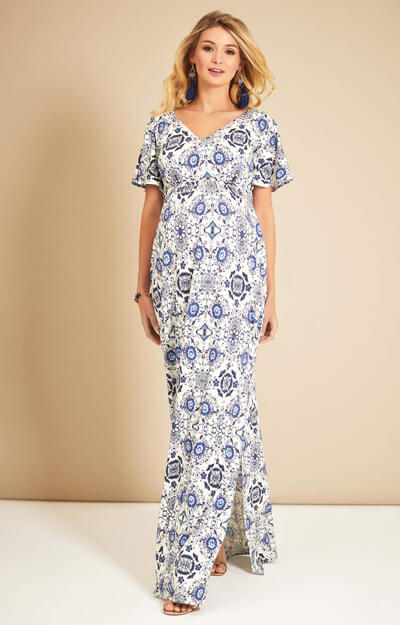 Kimono Umstands Maxikleid in Porzellan Blau by Tiffany Rose