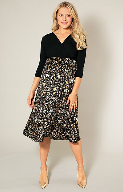 Katie Maternity and Nursing Midi Dress Black Floral Blush by Tiffany Rose