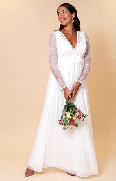 Robe de mariée Grossesse Leah longue en mousseline et en dentelle blanc ivoire by Tiffany Rose