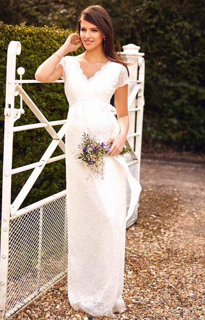 Robe de Mariée Maternité Laura Longue en Dentelle Ivoire by Tiffany Rose