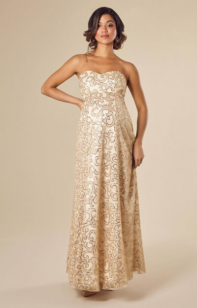 Olivia Gown Long Champagne Shimmer by Tiffany Rose