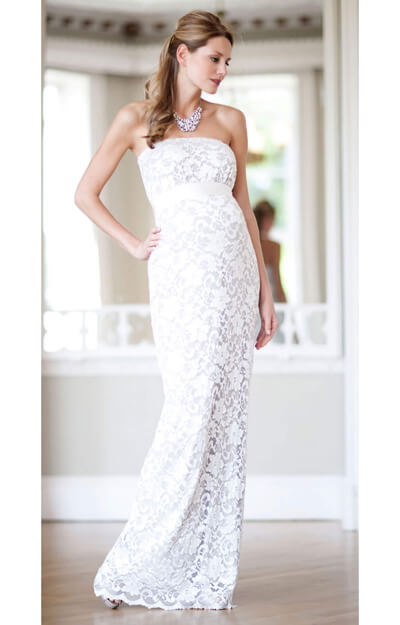 Oyster Lace Maternity Gown Long (Ivory) by Tiffany Rose