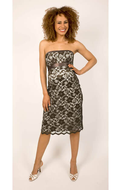 Oyster Lace Maternity Dress Short (Black) by Tiffany Rose