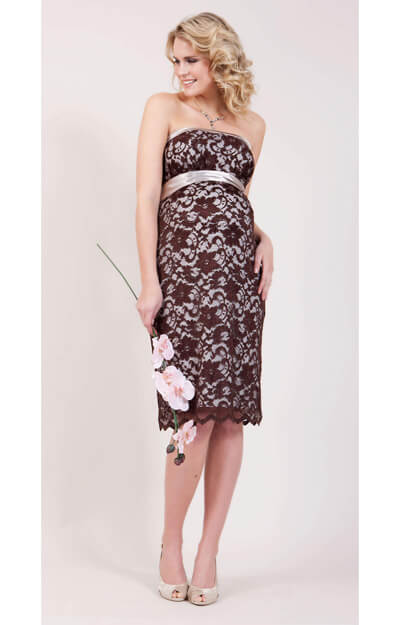 Oyster Lace Maternity Dress Short (Chocolate) by Tiffany Rose