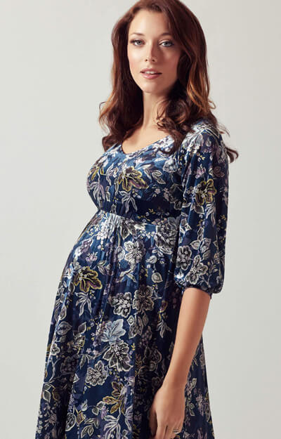 Roxie Velvet Maternity Dress Short Boho Blue - Maternity Wedding ...