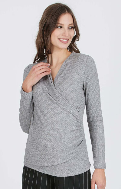 Jenna Crossover Maternity and Nursing Jumper (Melange Grey) by Tiffany Rose