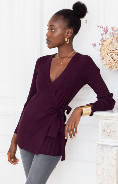 Umstands- und Still-Wickelpullover Laurent (Aubergine) by Tiffany Rose