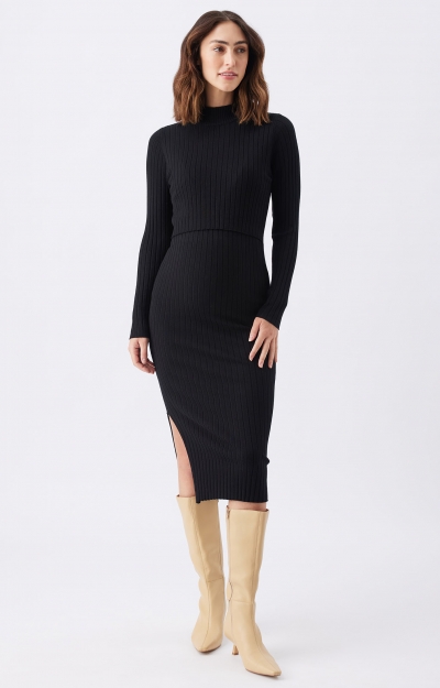 Nella Rib Nursing Knit Dress (Black) by Tiffany Rose