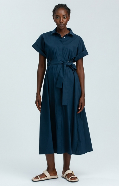 Asia Cotton Maternity Shirt Dress (Dark Blue) by Tiffany Rose