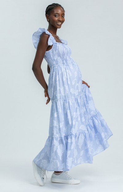 Chloe Cotton Maxi Maternity Dress (Sky White) by Tiffany Rose