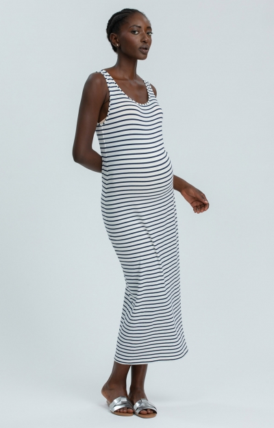Formentera Fitted Maternity Tank Dress (Big Blue Stripe) by Tiffany Rose