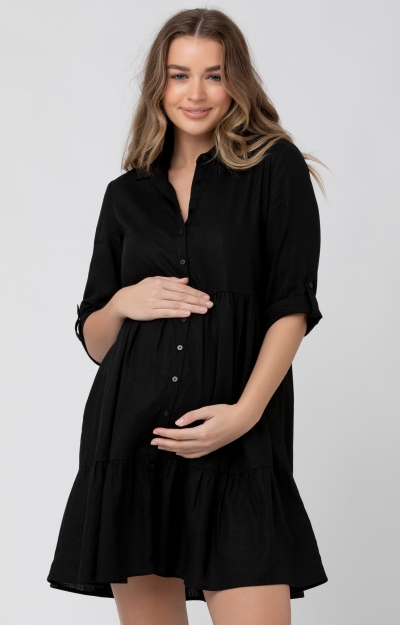 Adel Linen Maternity and Nursing Dress (Black) by Tiffany Rose