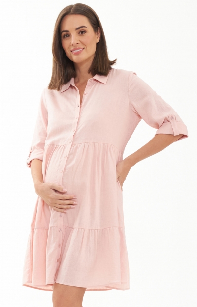 Adel Linen Maternity and Nursing Dress (Soft Pink) by Tiffany Rose