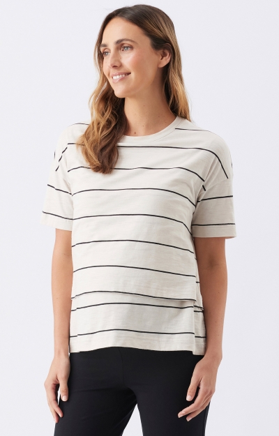 Claudette Nursing Tee (Ecru / Black) by Tiffany Rose