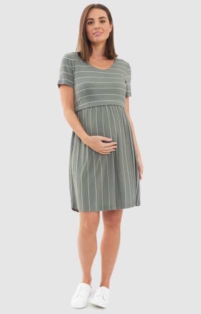 Crop Top Nursing Dress (Olive White) by Tiffany Rose