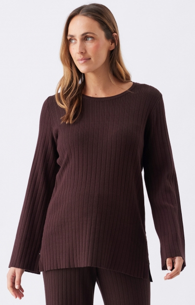 Dallas Rib Knit Nursing Top (Cocoa) by Tiffany Rose