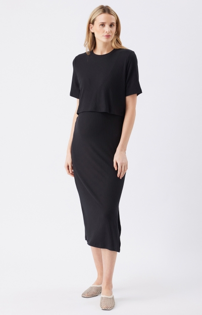 Ivy Rib Nursing Dress (Black) by Tiffany Rose