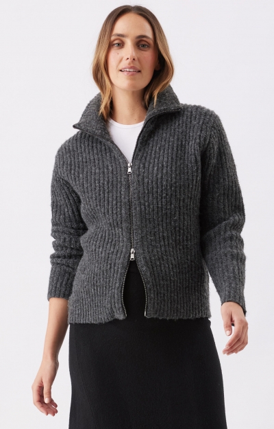 Layla Zip Through Knit (Dark Charcoal) by Tiffany Rose