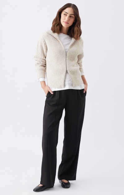 Layla Zip Through Knit (Oat Marle) by Tiffany Rose