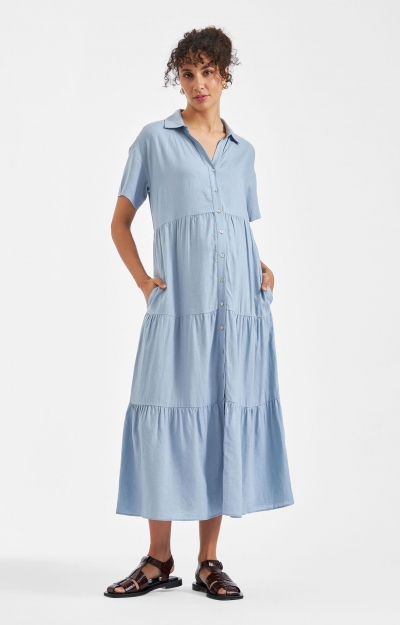 Macy Longline Linen Dress (Pale Blue) by Tiffany Rose