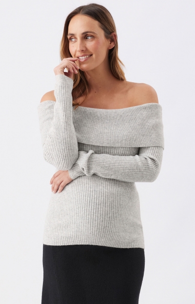 Maisy Off Shoulder Knit (Silver Marle) by Tiffany Rose
