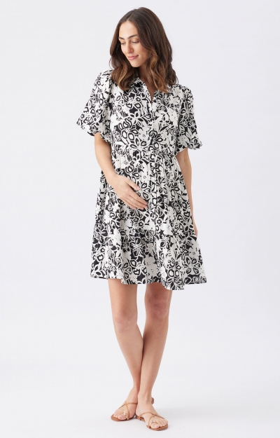 Nahla Linen Dress (Black/White) by Tiffany Rose
