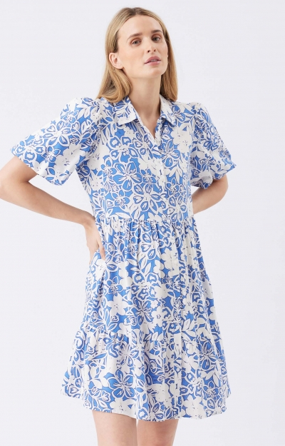 Nahla Linen Dress (Royal/White) by Tiffany Rose
