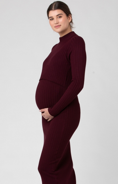 Nella Rib Nursing Knit Dress (Maroon) by Tiffany Rose