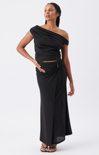 Rhi Mock Wrap Skirt (Black) by Tiffany Rose