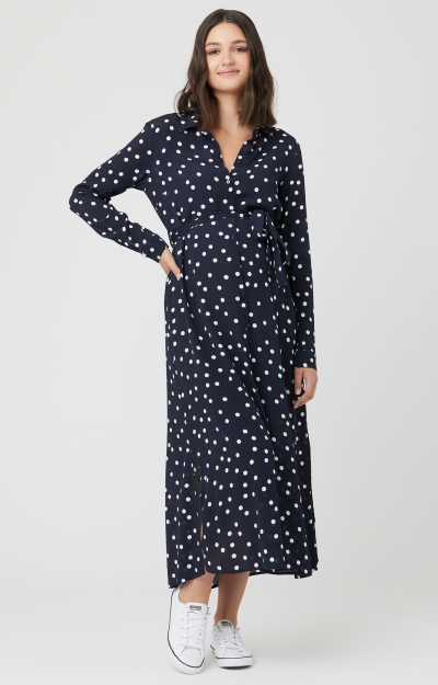 Spot Shirt Maternity Dress (Navy and White) by Tiffany Rose