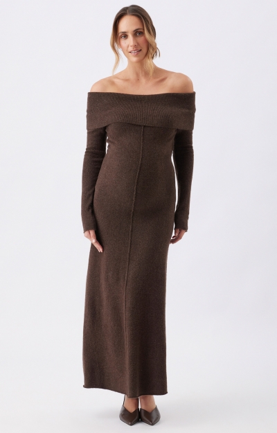 Tyla Off Shoulder Knit Dress (Chocolate) by Tiffany Rose