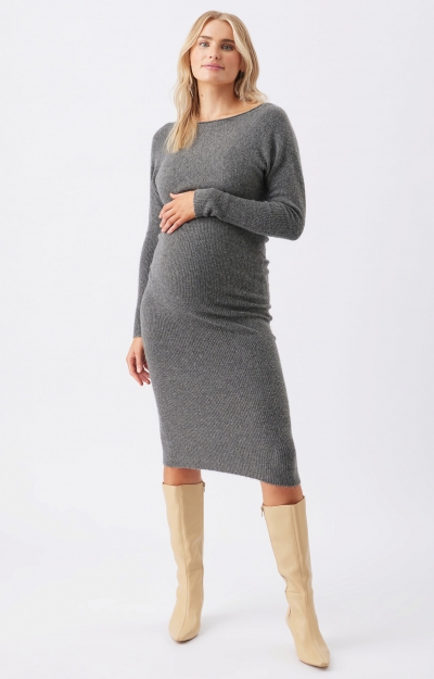 Tobie Off Shoulder Knit Dress (Charcoal Marle) by Tiffany Rose